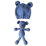 MIOIM® 特別なニット帽子と熊さんおもちゃのセット ニット帽 可愛い 手編み 毛糸 ニットキャップ 子供 赤ちゃん キッズ　帽子 男女児 秋冬　防寒　耳あて 暖かい 撮影
