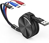 3in1 充電ケーブル 巻き取り式 3イン1 充電コード 135cm 3A急速充電対応 超高耐久 USB Type C ケーブル Micro USB ケーブル Phone Android タイプC iPhone 各種対応