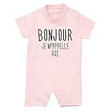 名前入り ボンジュール/BONJOUR 半袖 ロンパース [HR414] 80cm ライトピンク 出産祝い 誕生日 プレゼント おしゃれな 名入れ ベビー服
