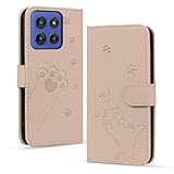 Mldjomid 向けのMotorola Moto G66j 5G/Moto G66y 5G/Moto G56 5G ケース 手帳型 適用moto ケース g66j5g カバー 手帳型 適用モトg66y5g case 幸せな子猫 内蔵マグネット カード入れ 軽量 PUレザー 全面保護 スタンド機能カード収納 ケース エレガントなシンプルさ 人気 上質 かわいい猫の足模様 (アプリコット）