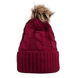oenbopo ニット帽子 赤ちゃん用 ニットキャップ ケーブルニット ポンポン付き軽量 伸縮性ある 生産祝い フりーサイズ ６つ色 (レッド)