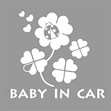 デザイン工房ＳＩＧＮＳ 車ステッカー Baby in car 11 綺麗にはがせる 車 ステッカー 四つ葉 クローバー ホワイト