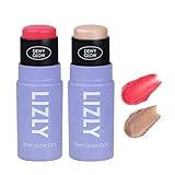 [セット]チーク ハイライター スティック マルチフェイス メイクアップ スティック マルチバーム 1+1 LIZLY Dewy Glow Cheek Hilighter Multi Balm Stick (ピンク +ルミナス)
