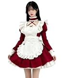 [KALAOK] 英国風 メイド服 ロング 黒白 ワンピース ハロウィン コスプレ衣装 4点セット クラシカル 長袖 red 2XL