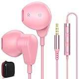 ASKUBSKU イヤホン 有線イヤホン マイク付き 3.5mmジャック４極 リモコン操作 通話対応 音量調節 インナーイヤー型ステレオイヤフォン パソコン PC 用 いやほん テレワーク/YouTube/ZOOM/Skype/ビデオ会議用ゲーミングイヤホン Switch/PS3/PS4/MP3 4/Android/iPhoneなど3.5mmジャック使用のデバイスに対応 ギフトピンク