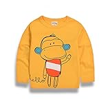 PANCY 子供服 春秋 長袖 Tシャツ トレーナー 丸い襟 男の子 女の子 可愛い 動物柄 さる(90cm,イエロー)