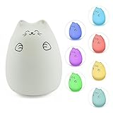 aogvnaシリコンLEDナイトライト、USB充電式マルチカラーソフトシリコンカートゥーン猫デザイン夜ライトウォームホワイトと7-color呼吸モード、BPAフリーシリコンタップナイトランプ子供大人