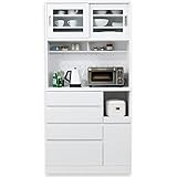 キッチン収納 食器棚 レンジ台 スライド扉 オープン収納 引き出し B+Bタイプ ハイタイプ ホワイト