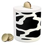Cow Print Piggy Bank by Ambesonne、非表示のA Cow WithブラックSpots Abstract and PlainスタイルBarnyard Lifeプリント、印刷