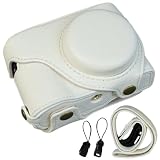 FOR LUMIX DC-TZ99 ZS99 専用カメラケース デジタルカメラ用 PUレザーハーフケース ショルダーストラップ付き 耐衝撃 保護カバー 取り外し可能 調節可能な肩掛けベルト付き 軽量 おしゃれ (ホワイト)