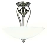 Yosemite Home Decor Glacier Point Lighting with Ivory Cloud Shade, 3-Light Semi-Flush Mount, Satin N