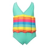 ligangam 子供水泳服 水泳練習用 フロートスーツ 女の子 男の子 水泳 キッズ水着 調整可能 浮き輪付水着 超浮力 1-9歳 ワンピース水着 水玉柄 ?保 安全性大切 グーリン L