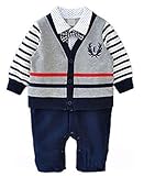 minimumkobe（ミニマム神戸）ベビー服 男の子 長袖 フォーマル 蝶ネクタイ ロンパース カーディガン風 ボーイズロンパース (80)