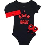 NIKE(ナイキ)エア・ジョーダン 0-6months ブラックBORN AND BREDエアジョーダン(JUMPMAN)半袖ボディスーツ超豪華3点セット [並行輸入品]