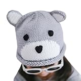 (ビグッド)Bigood 可愛い 毛糸 帽子 赤ちゃん ベビーニット帽 出産祝い 新生児 耳付き ワッチキャップ キッズ 女の子 秋冬 子供 ニットキャップ クマ グレーM