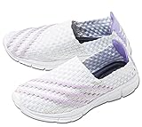 [アンファミエ] ナースシューズ ゴム編み スリッポン 低反発中敷き 軽量 衝撃吸収 ストレッチ素材 介護 レディース メンズ ホワイト×ラベンダー 23.0～23.5