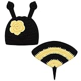 AmazingDeal ベビー 撮影服 記念写真 赤ちゃん ミツバチ 年賀状 可愛い 寝相アート ニット帽子セット 新生児 出産祝い (３-４ヵ月)