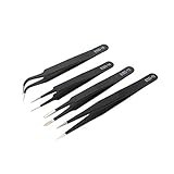Tinksky帯電防止ピンセットメンテナンスツールキットセット、ステンレスsteel-4pcs (ブラック)