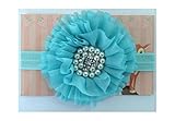 4 Chiffon Pearl Flower with Rhinestones baby PoshNPretty headband - Light Aqua by PoshNPretty