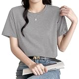 [AOY] 【細見え×春に大活躍！】tシャツ レディース 半袖 レディース服 トップス カットソー ゆったり 着痩せ 無地 おしゃれ きれいめ (L, ライトグレー)