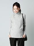 Angeliebe エンジェリーベ マタニティ 授乳口付き 綿混 やわらか フライス タートルネック Tシャツ 妊婦服 産前 産後 長袖 M ～ L グレー × オフボーダー 22071 220716