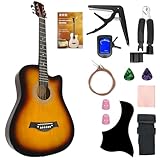 AZEKIL ギター 初心者セット アコースティックギター ギターセット 38インチ ギター アコギギター 入門練習ギター 学生 子供 大人用 ギター 初心者 入門用 アコギ クラシックギター チューナー ソフトケース カポ ピック付属 簡易教則本付き (オレンジ, 38インチ)