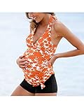 妊婦水着 マタニティ水着 マタニティ水着 セパレート　マタニティスイミング ママ水着 産後水着 ホルターネック ショートタンキニ 大きいサイズ 体型カバー LL/XL/3XL/4XL 花柄 かわいい 