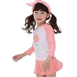 「楽々セレクトショップ」DUDU&MUMU正規品　長袖　雲 サイズ90 100 110 120 130 140 可愛い子供用 水着 女の子　伸縮性 3点セット 上下セット キャップ付き　 女児 ガール
