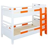 高耐荷重 耐震 宮付 エコ塗装 二段ベッド クレイユ (ホワイト×オレンジ)
