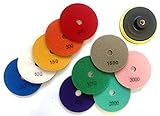 HC fan 石材 用 研磨 パッド 100㎜ パッドホルダー 付き 粒度 10種 湿式 ポリッシャー パッド 10枚 セット 大理石 タイル 御影石 墓石などに
