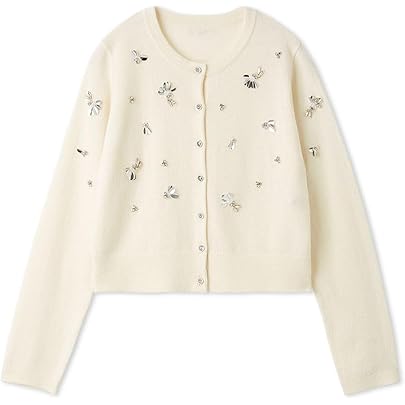 Amazon | [フレイ アイディー] パールビジューフラワーニットカーデ