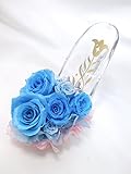 【プリザーブドフラワー／ガラスの靴リングピロー】寄り添うようなブルーの薔薇に愛らしいミニ薔薇を添えて【リボンラッピング付き】
