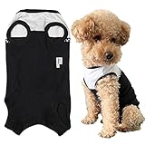 KUVEELA PET 術後服 犬 服 犬用品 術後ウェア 術後カバー服 エリザベスカラーの代わる 保護服 雄 雌兼用 避妊 離乳 傷口保護 皮膚病 通気 夏用 小型犬 中型犬（ホワイト＋ブラック、Ｓ）