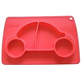 Kuke レッド　防水シリコン　吸盤付き　強い吸着力　かわいいカー形プレート　遊び食べ 離乳食 ベビー食器　ランチ皿　お食事マット　赤ちゃんミニマット　子供食器ベビー用品