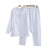 Ainial　マタニティ　パジャマ　授乳服　授乳口付　ルームウェア　上下セット　2点セット　長袖　長パンツ　オールシーズン　前開き　ストライプ　可愛いリボン　丸襟　綿100%　2重ガーゼ　部屋着　ナイ