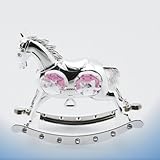 CHRISTENING BABY GIRL GIFT SILVER PLATED ROCKING HORSE WITH SWAROVSKI ELEMENTS by Lesser & Pavey