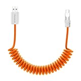 chubbycable USB C ケーブル 240W 車用急速充電ケーブルコイル型 0.3M から1M まで 伸びる ナイロン素材耐久性の充電コード iPhone 17/16/15シリーズ対応, オレンジ, USB-A から Type-C