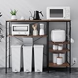 LunarLight ゴミ箱上ラック 幅120奥行き40高さ97㎝ 可動式棚 5段階高さ調節 左右差し替え コンセント付き フック6個付き ゴミ箱収納 レンジラック レンジ台 食器棚 キッチン収納 キッチン棚 カウンタータイプ 料理台 組立簡単 (マーブルブラック)