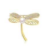 优品 水晶のブローチ トンボ真珠レトロな金色の胸飾り コートのスーツが飾られている 気質品 母の日のプレゼント ファッションアクセサリー