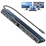 ドッキングステーション hdmi 2つ 4k: NewQ 12 in 1 TypeC ハブ ラップトップ ドッキングステーション HDMI 4k 60Hz-30Hz、4*USB-A、USB-C、オーディオ、イーサネット、SD/TF リーダー、PD in 100W Power Delivery、MacBook Pro Air、HP、Dell、Lenovo、Aus、Acerなど用 (青い)