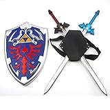 [Hushan] ハイリアの盾 スカイウォードソード リンク コスプレ 武器 退魔の剣 子供用 模擬刀 PUソード 模造刀 コレクション 刀剣 ハロウィン 撮影 誕生日 プレゼント 神々のトライフォースグッズ (ソード2本＋キャリングストラップ＋盾,80cm)