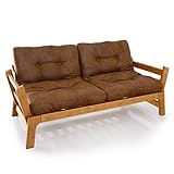 LOWYA （ロウヤ） ソファ ソファベッド 北欧家具 カウチ・ソファ・フラット 3way変形 ミルフィーユマットレス 天然木フレーム 2人掛け ヴィンテージ風ファブリック ハニーフレーム/ブラウン おしゃれ 新生活