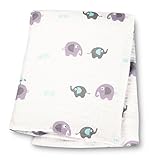 Lulujo Baby Muslin Cotton Swaddling Blanket, Elephants on Parade, 47 x 47 by lulujo Baby