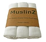Muslinz Luxury Bamboo/Organic Cotton Muslin Squares (70 cm, White by Muslinz