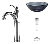 Kraus C-GV-104-14-12mm-1005CH Clear Black 14 Glass Vessel Sink and Riviera Faucet Chrome by Kraus
