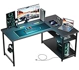 GTRACING ゲーミングデスク パソコンデスク L字 カーボン調 コンセント付き ラック付き モニターアーム対応 棚高さ調節可能 小型モ