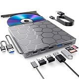 BPAKDU 外付けCD/D1VDドライブ ノートパソコン用 DVDプレーヤー 8イン1 USB 3.0 ウルトラスリムポータブル(ガンメタルグレー)