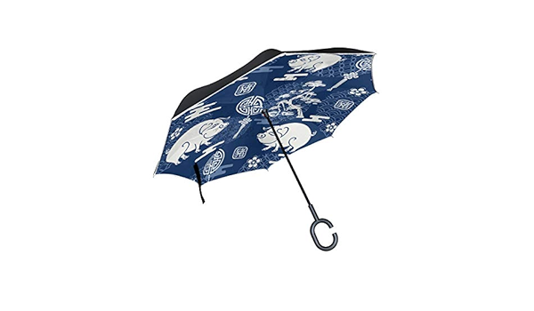 Amazon ミヤビヤ 逆さ傘 長傘 豚柄 ぶた柄 猪柄 イノシシ柄 動物柄 アニマル柄 逆折り式 ゴルフ傘 内側 うちがわ 雑貨 ミヤビヤ 折りたたみ傘 通販