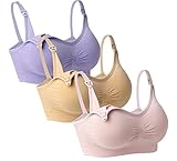 iLoveSIA (アイラブシア) マタニティ ブラジャー 2Wayオープン ノンワイヤー 3枚セット 紫+ピンク+ベージュ M