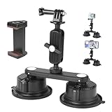 UTEBIT カメラ用吸盤マウント 耐荷重3KG 車載マウント 360°回転ボールヘッド マジックアーム 車載用デュアル吸盤 強力吸着 アルミ合金製 gopro 吸盤 カメラマウント アクションカメラ用スマホ互換 車外フロント フロント・リア・サイドのガラスに吸着でき 取り付け簡単